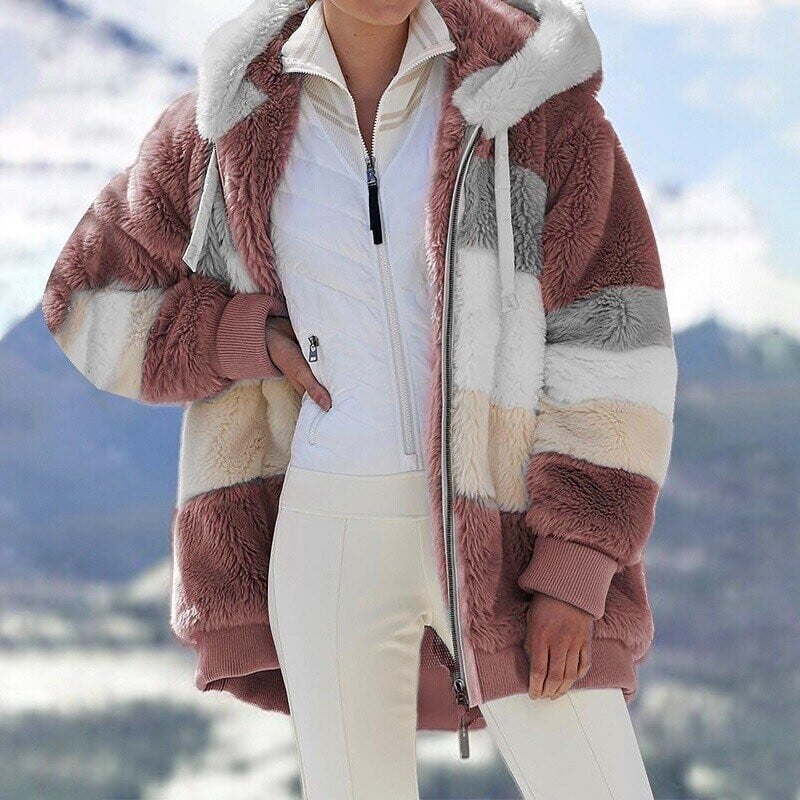 Christa - Women's Oversized Hooded Jacket with Color Block Design