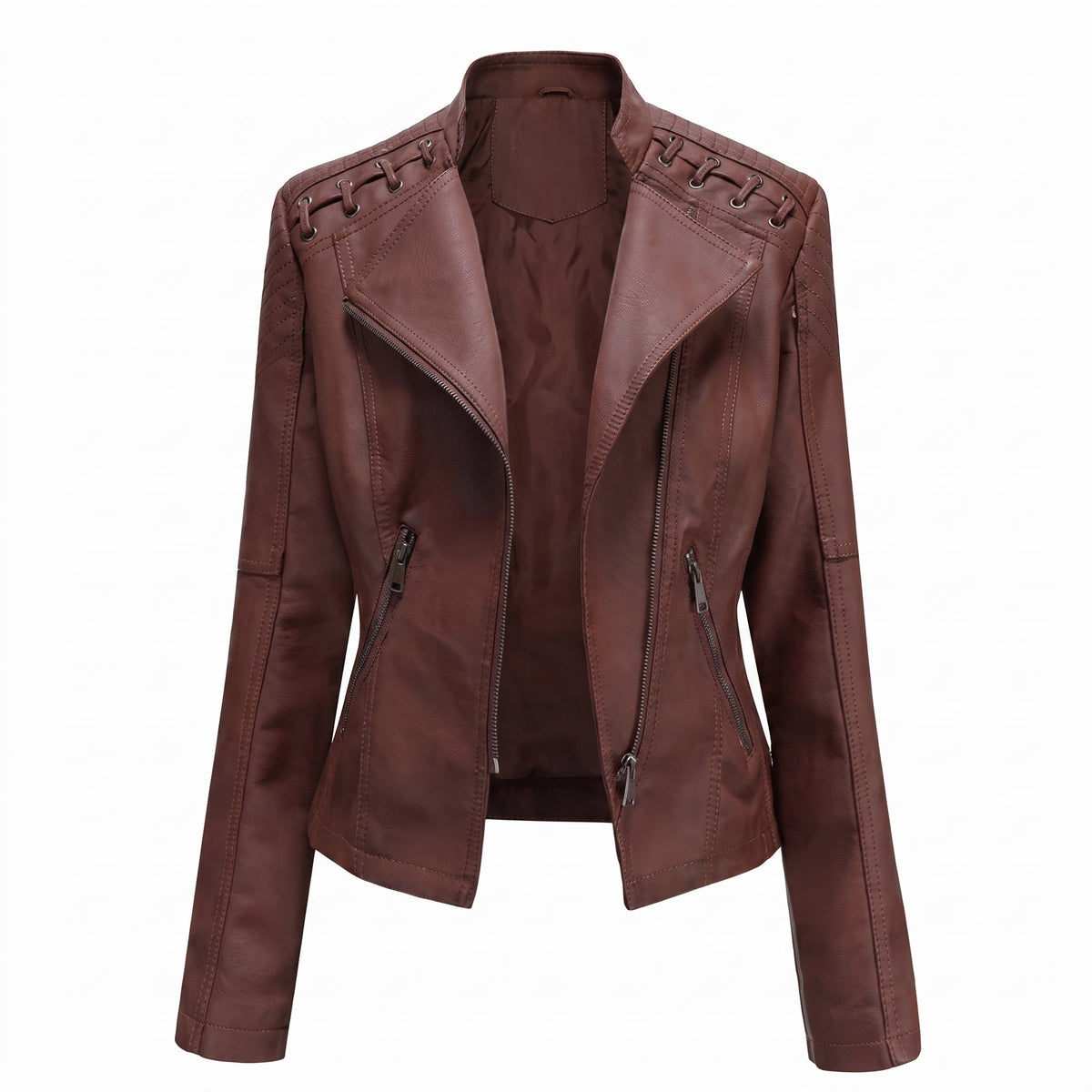 Debby - Women's Moto Biker Jacket with Lace-Up Shoulder Detail