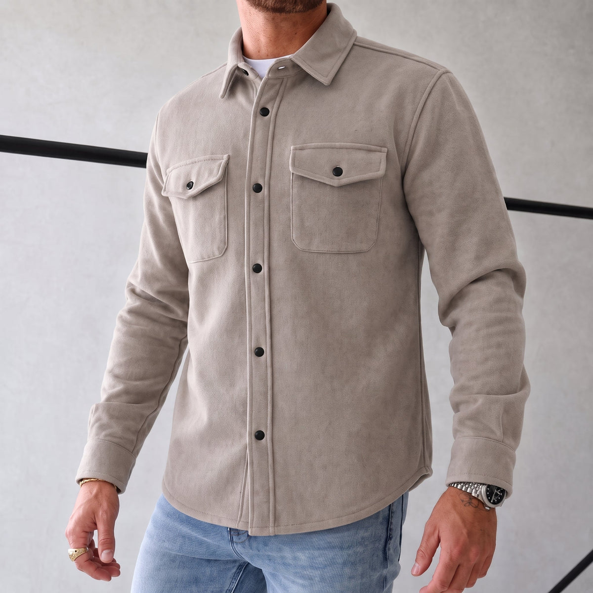 Friedrich - Men's Relaxed Fit Shirt Jacket with Dual Chest Pockets