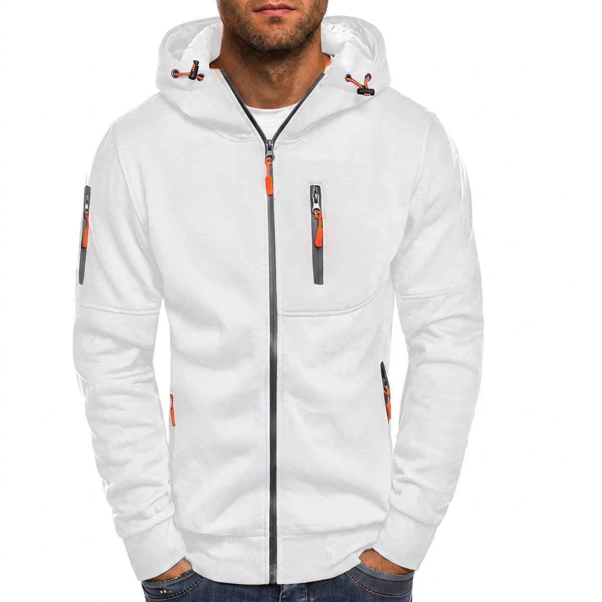Friedrich - Men's Ribbed Cuff Multi-Pocket Contrast Zip Hoodie