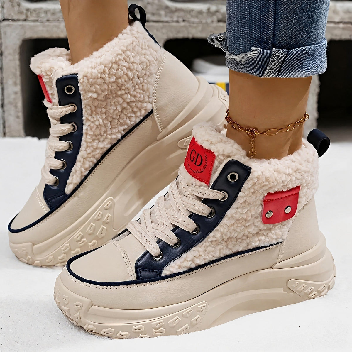 Irene - Women's Sherpa-Trim High-Top Sneaker Boots