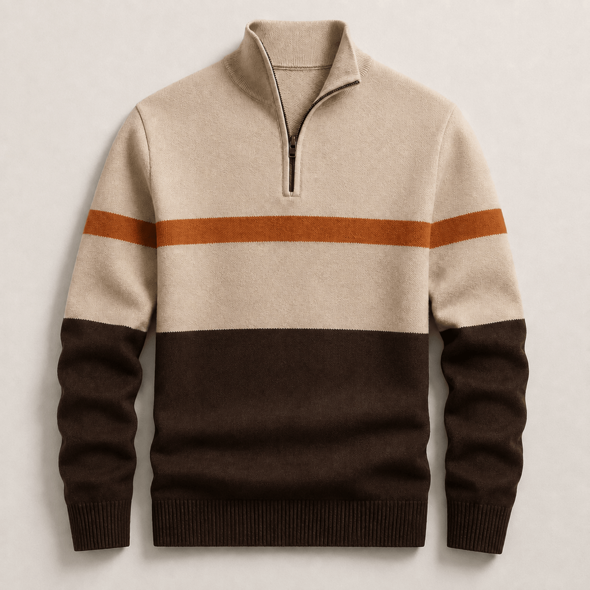 James - Men's Colorblock Quarter-Zip Sweater with Stripe Detail