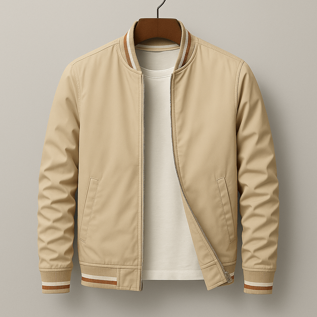 James - Men's Striped Ribbed Bomber Jacket with Zip Front