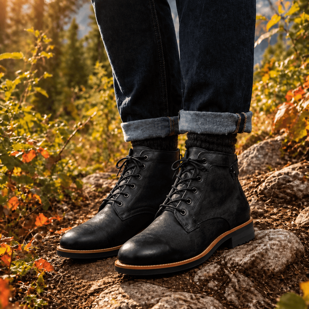 Jasper - Men's Cap Toe Lace-Up Ankle Boots with Leather Look