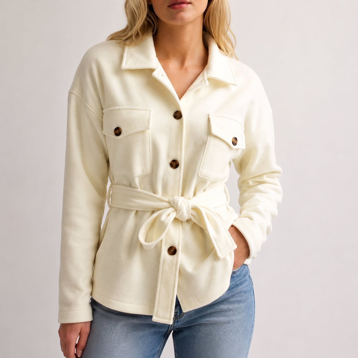 Johanna - Women's Belted Shirt Jacket with Chest Pockets