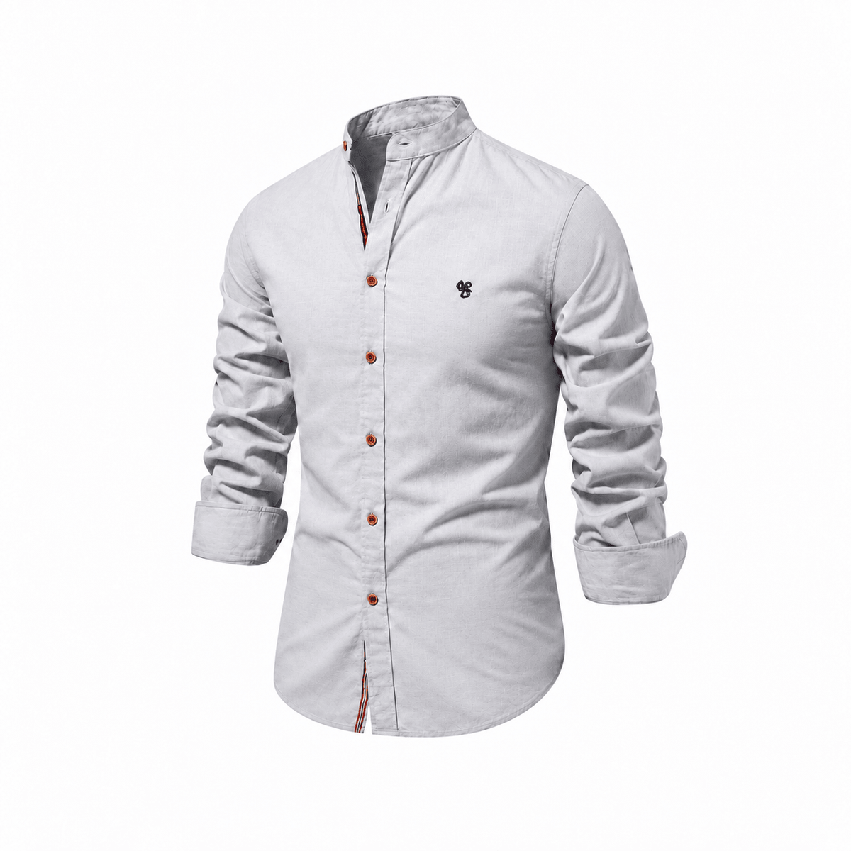Marcus - Men's Mandarin Collar Button-Down Shirt with Contrast Trim