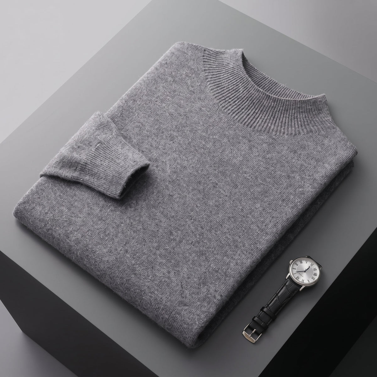 Marcus - Men's Mock Neck Wool Sweater with Ribbed Cuffs