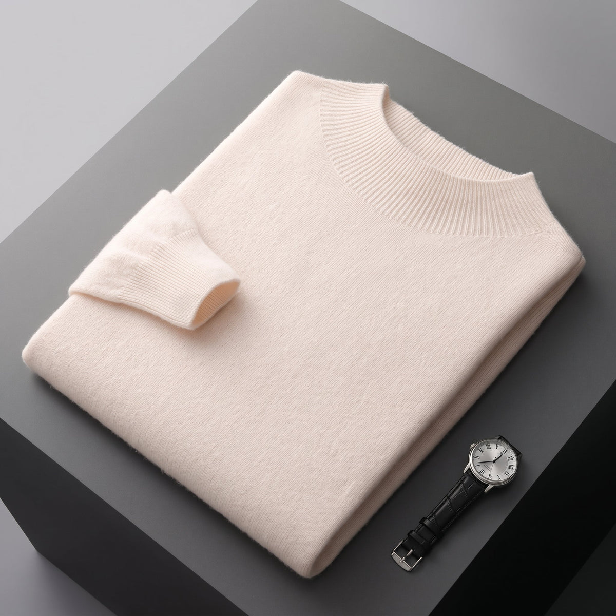 Marcus - Men's Mock Neck Wool Sweater with Ribbed Cuffs
