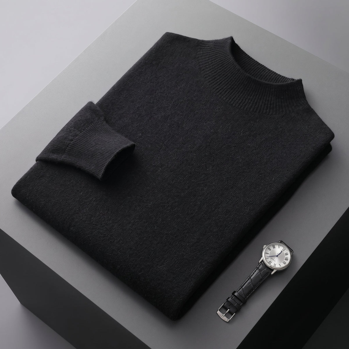 Marcus - Men's Mock Neck Wool Sweater with Ribbed Cuffs
