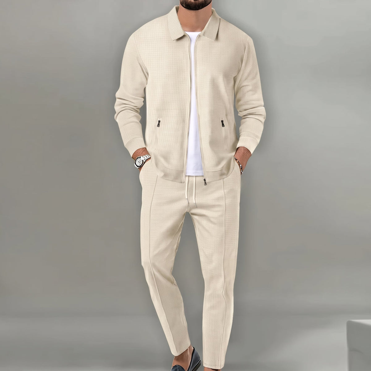 Marcus - Men's Tailored Long Sleeve Trouser Set with Zip Pockets