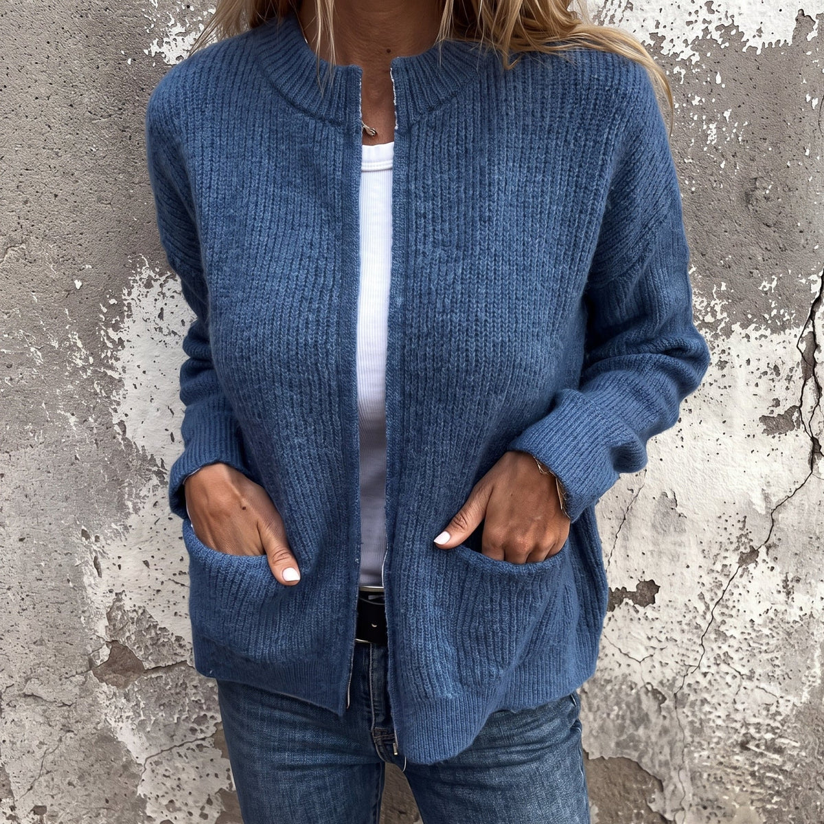 Olivia - Women's Relaxed Zip-Through Ribbed Cardigan