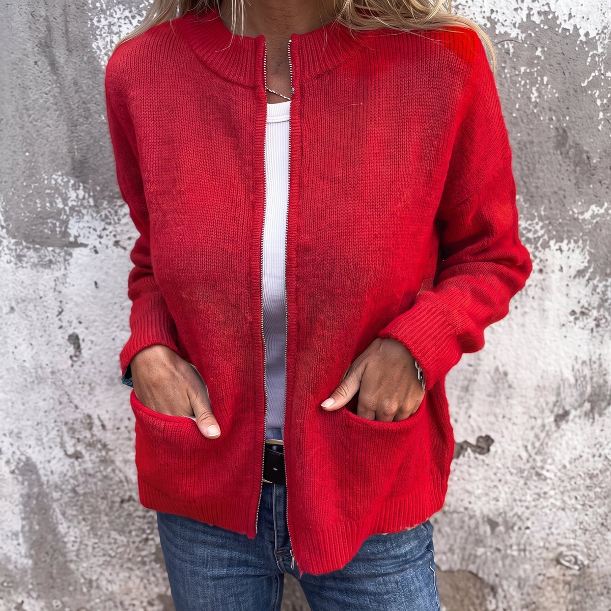 Olivia - Women's Relaxed Zip-Through Ribbed Cardigan