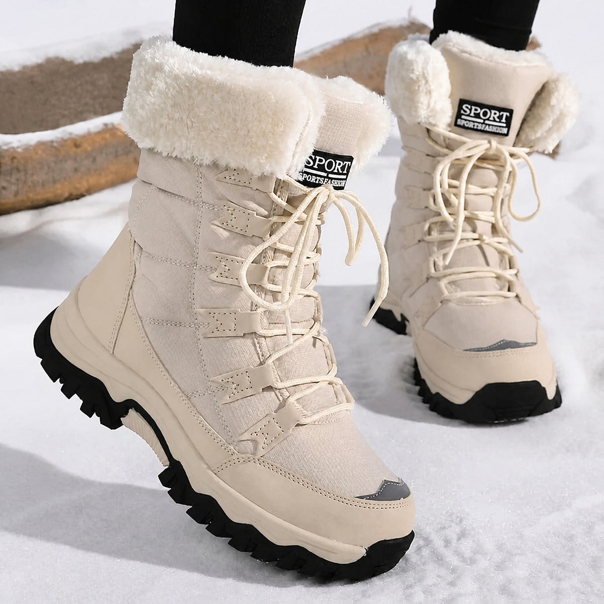 Rowan - Women's Supportive Lace-Up Snow Boots with Faux Fur Trim