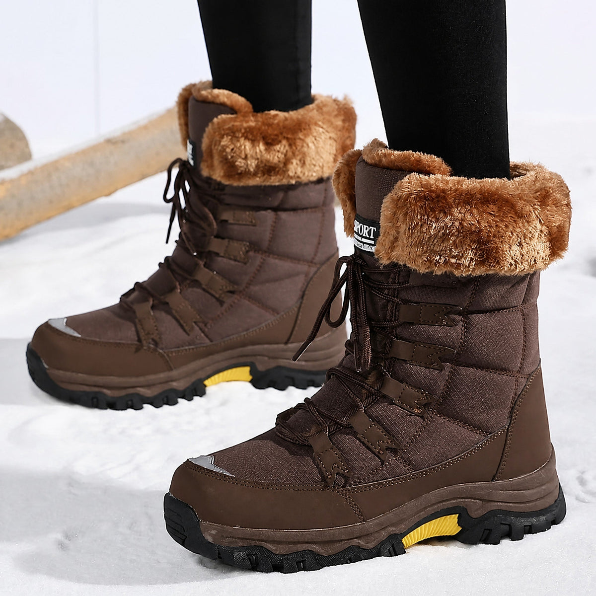 Rowan - Women's Supportive Lace-Up Snow Boots with Faux Fur Trim