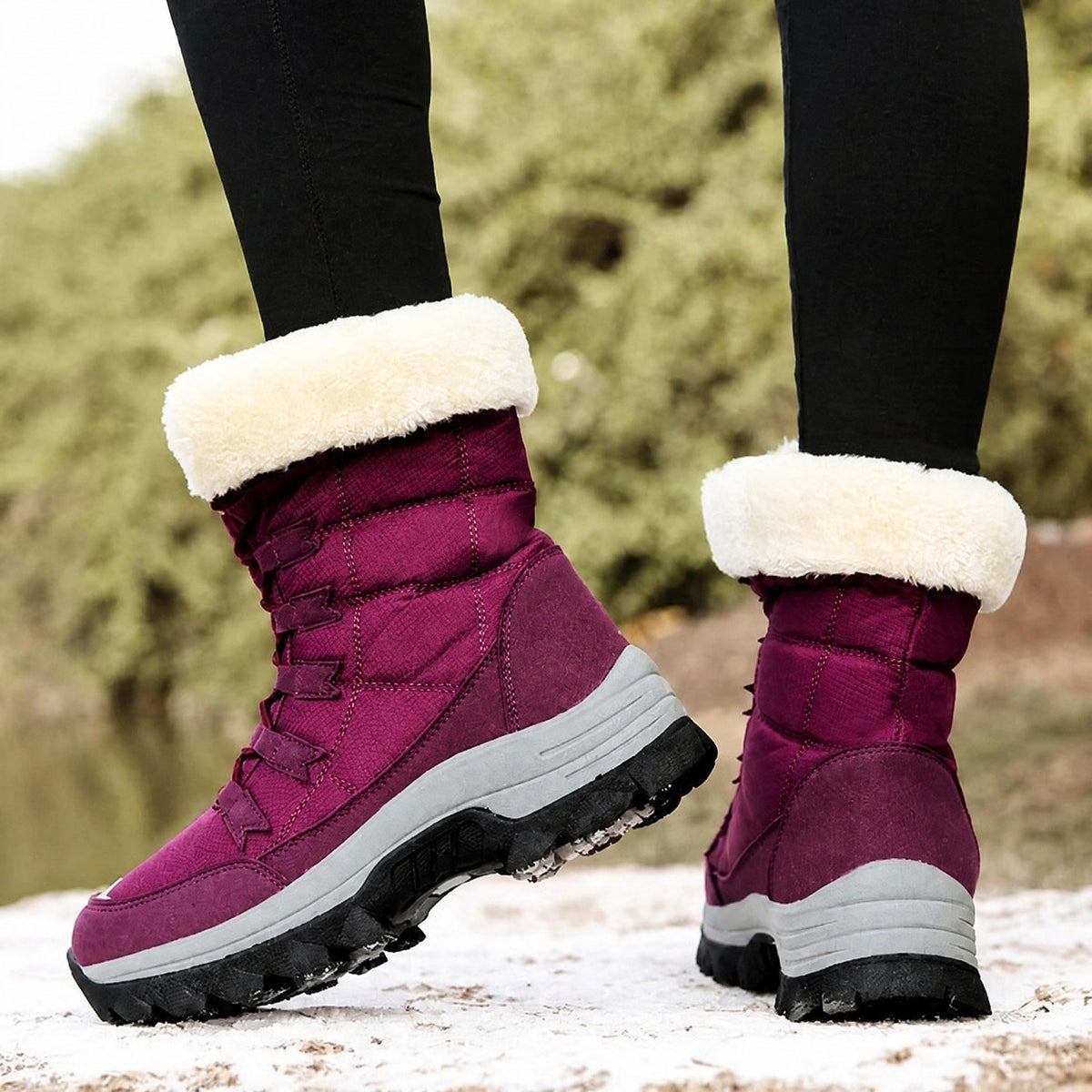 Rowan - Women's Supportive Lace-Up Snow Boots with Faux Fur Trim