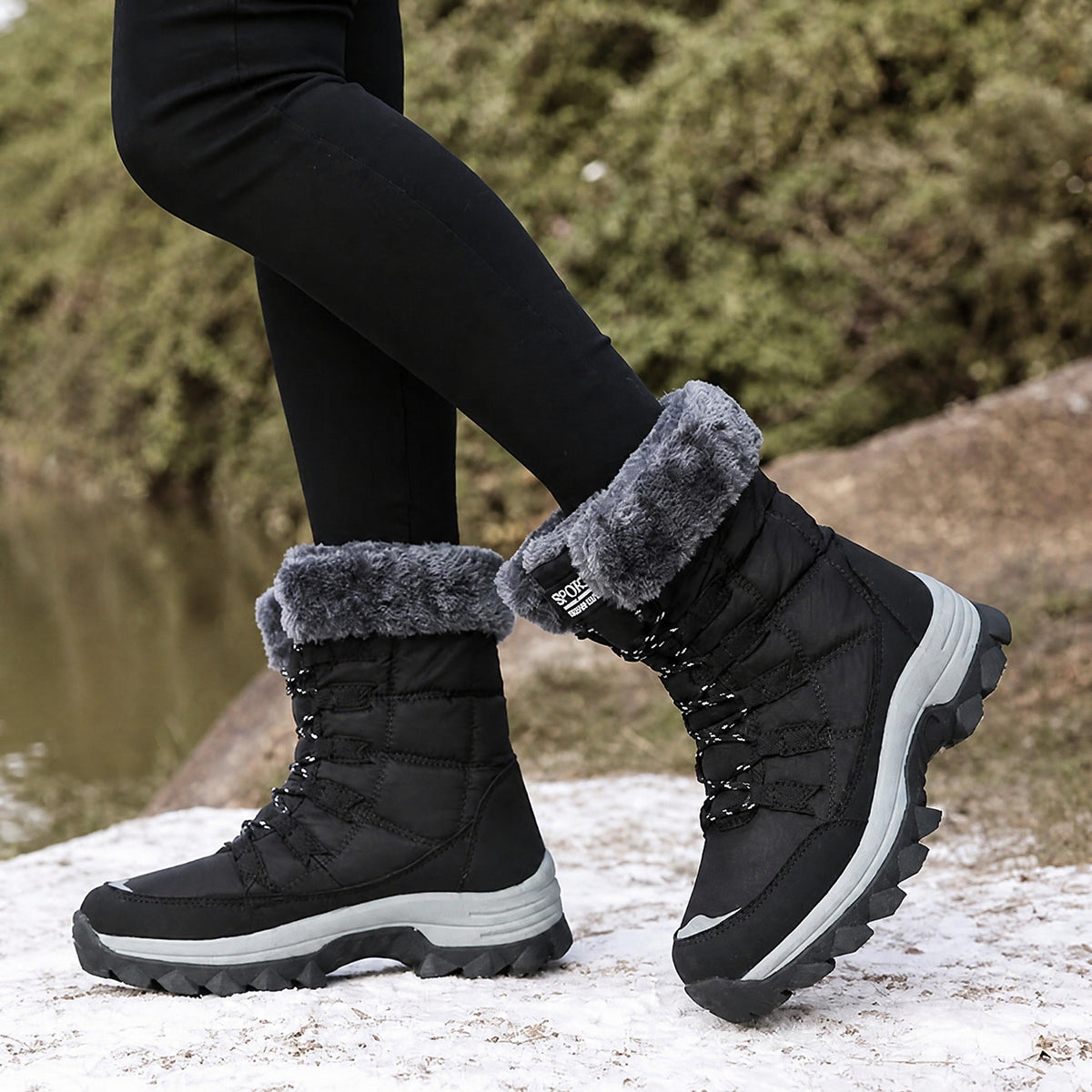 Rowan - Women's Supportive Lace-Up Snow Boots with Faux Fur Trim