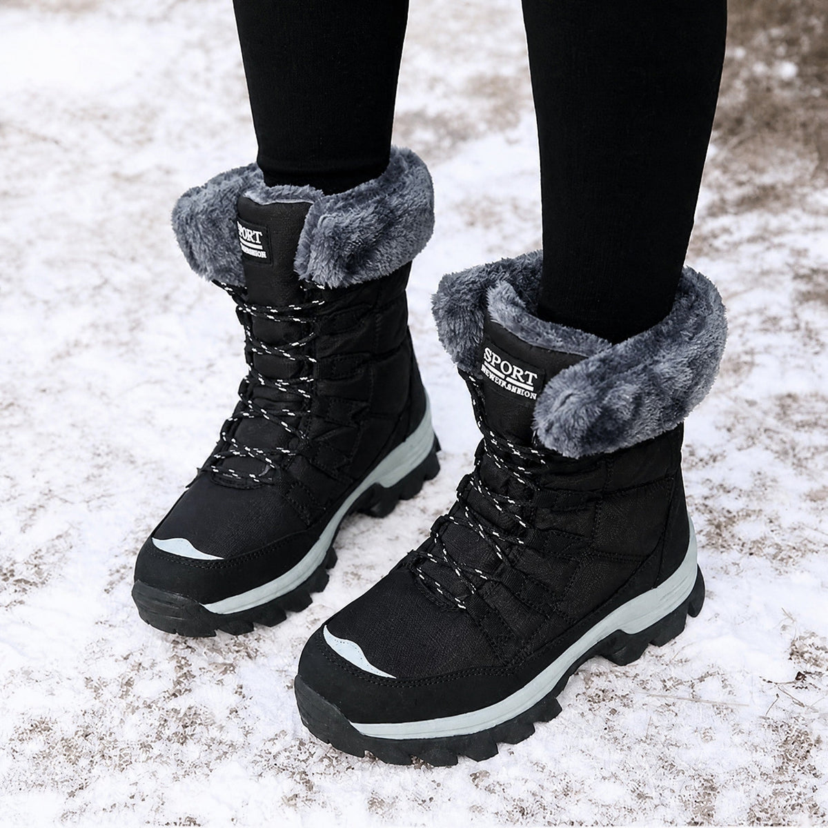 Rowan - Women's Supportive Lace-Up Snow Boots with Faux Fur Trim