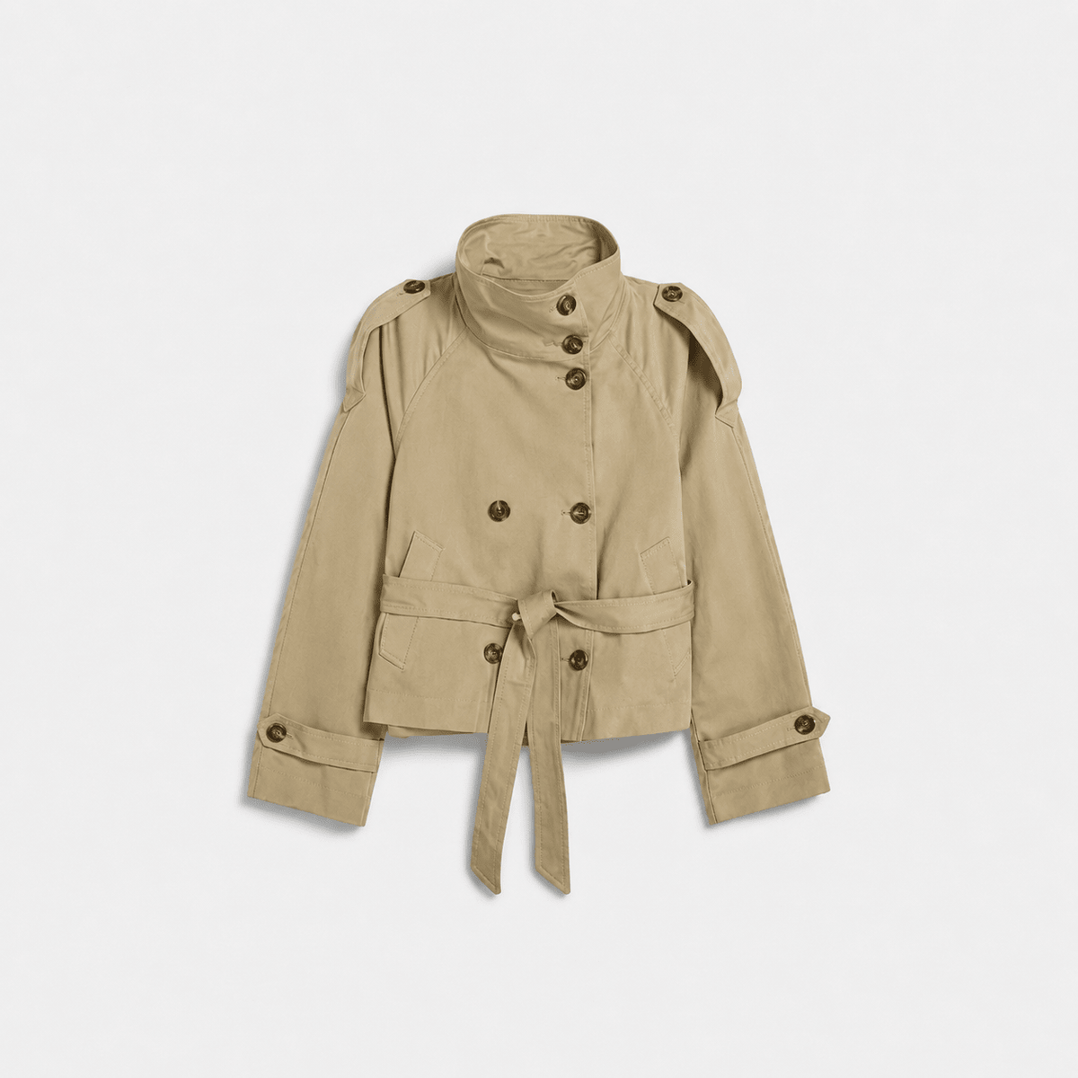 Sibylle - Women's Stand Collar Belted Cropped Jacket