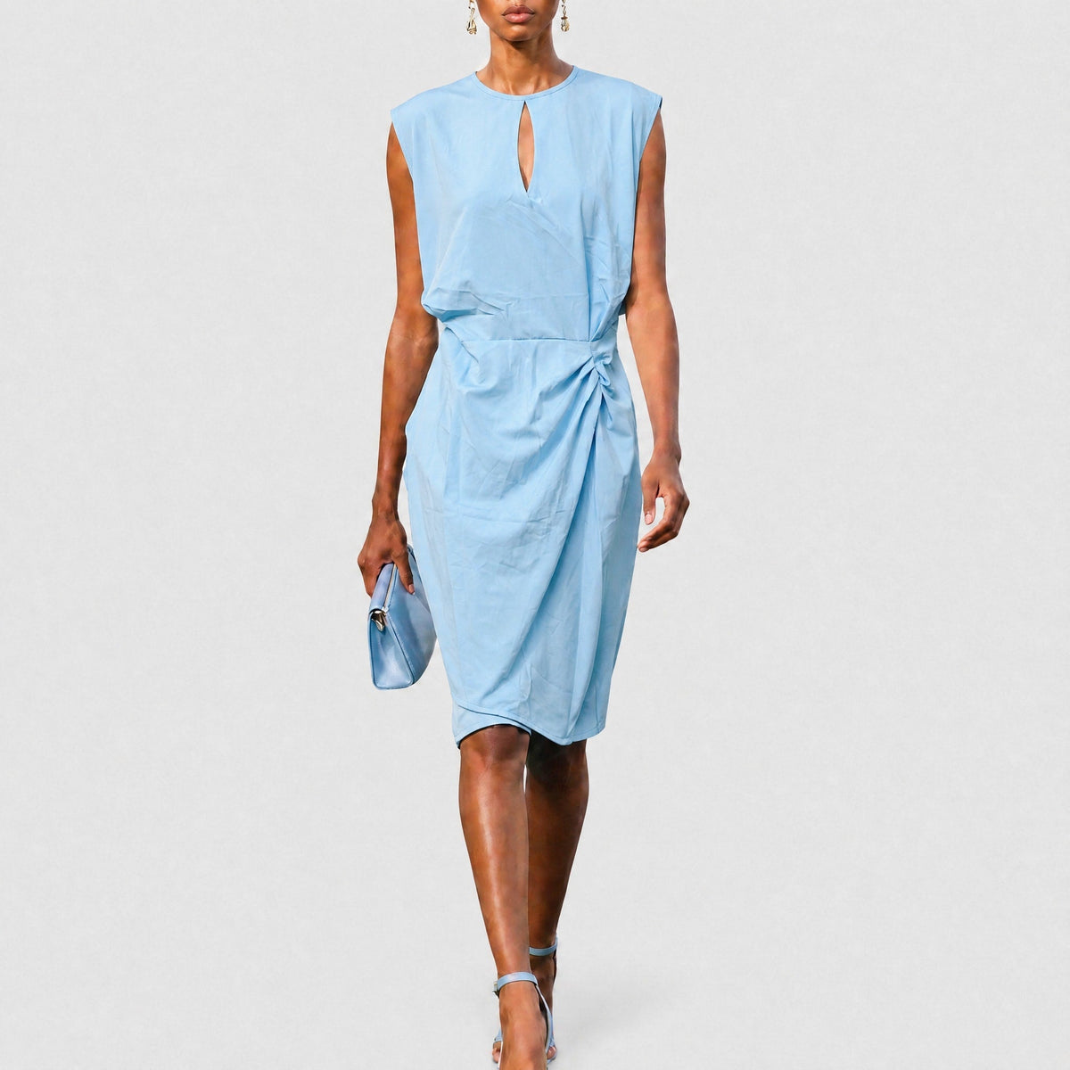 Sophia - Women's Wrap Front Midi Dress with Ruched Waist