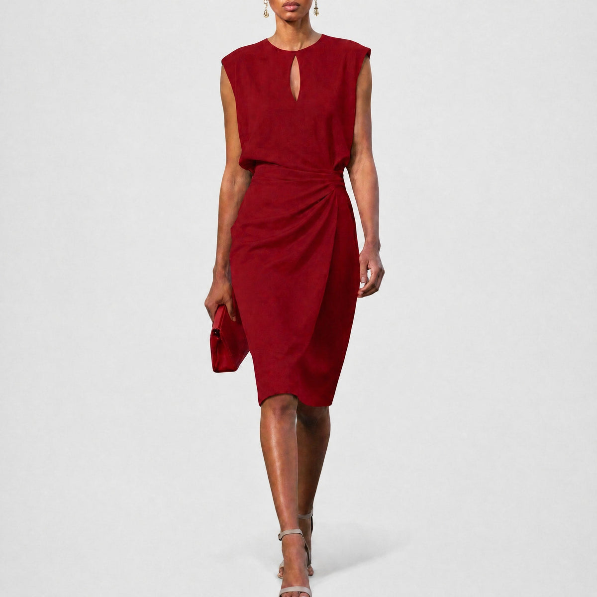 Sophia - Women's Wrap Front Midi Dress with Ruched Waist