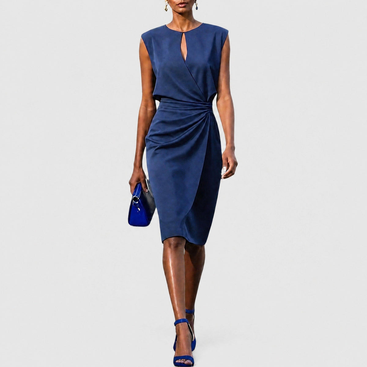 Sophia - Women's Wrap Front Midi Dress with Ruched Waist