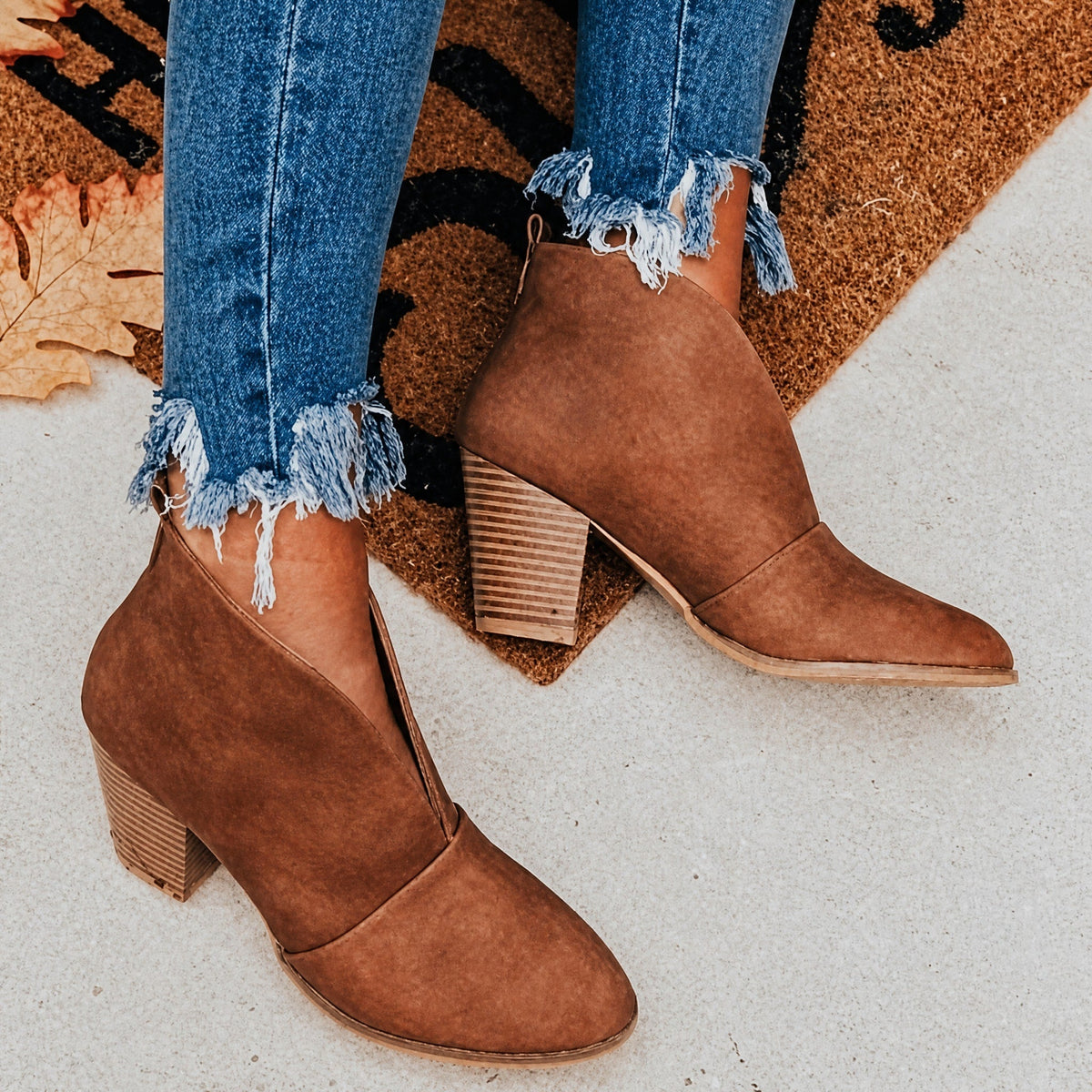 Sophie - Women's Almond Toe Ankle Boots with V-Cut Design and Block Heel