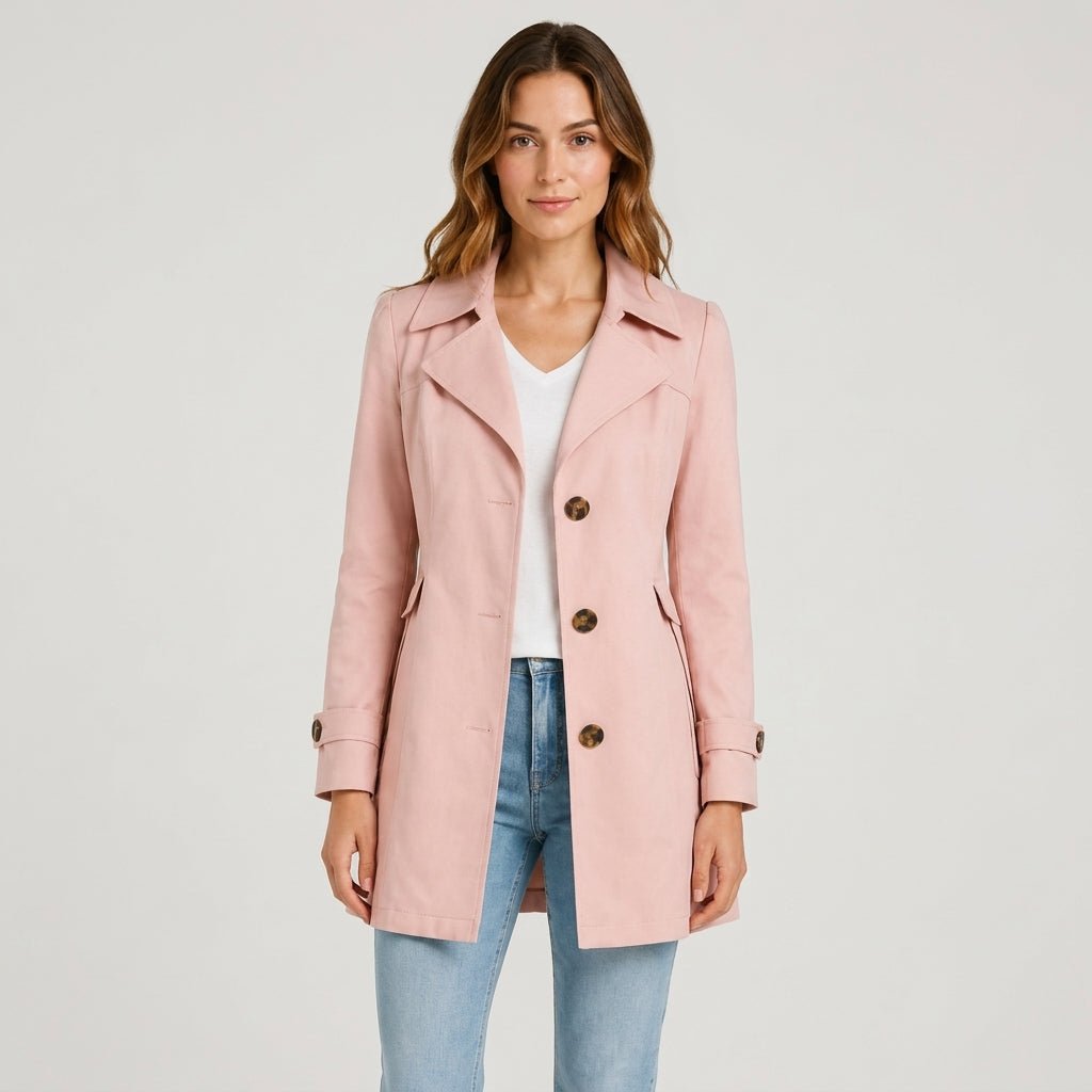 Sophie - Women's Belted Trench Coat with Notch Lapel Collar