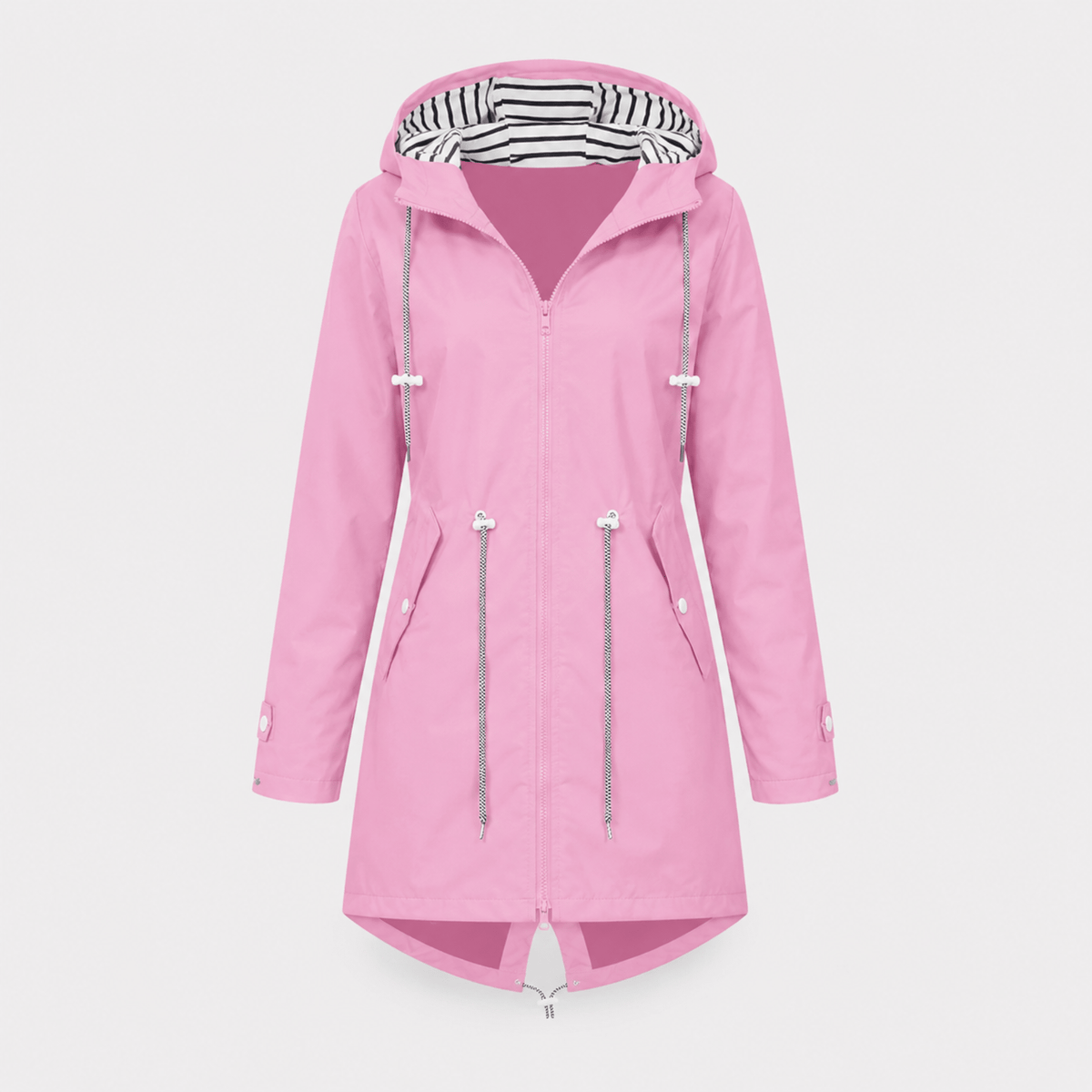 Sophie - Women's Longline Hooded Rain Jacket with Striped Lining