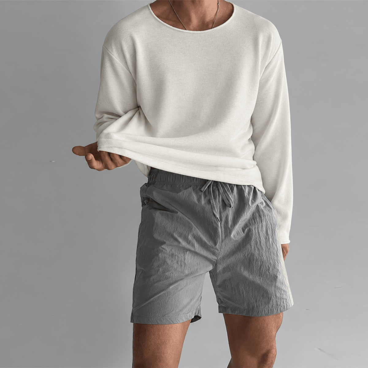 Tom - Men's Lightweight Crew Neck Knit Textured Long Sleeve Shirt