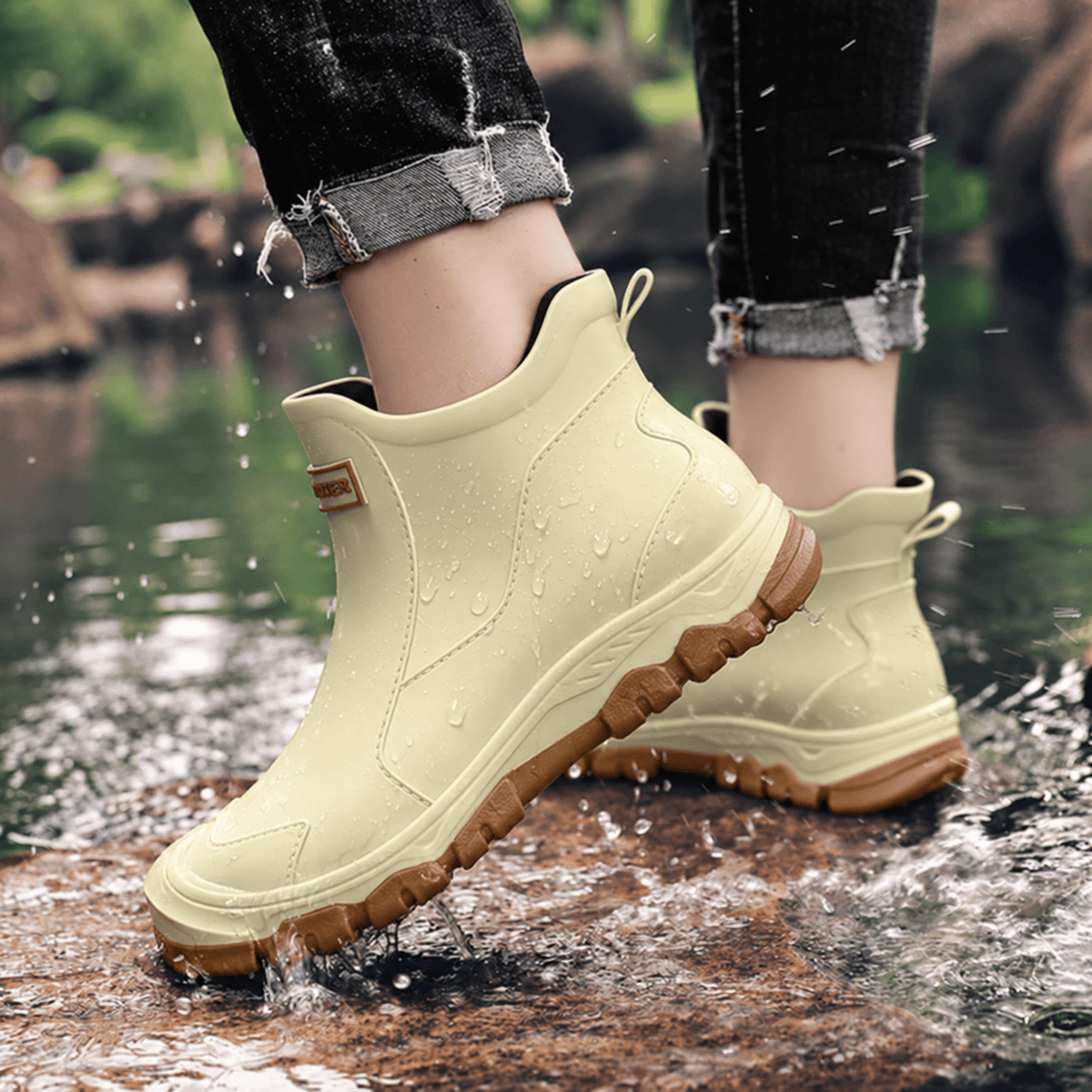 Tom - Men's Waterproof Slip-On Ankle Rain Boots with Non-Slip Sole