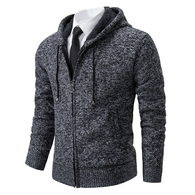 Tom - Men's Zip-Up Hooded Knit Cardigan with Drawstring Hood