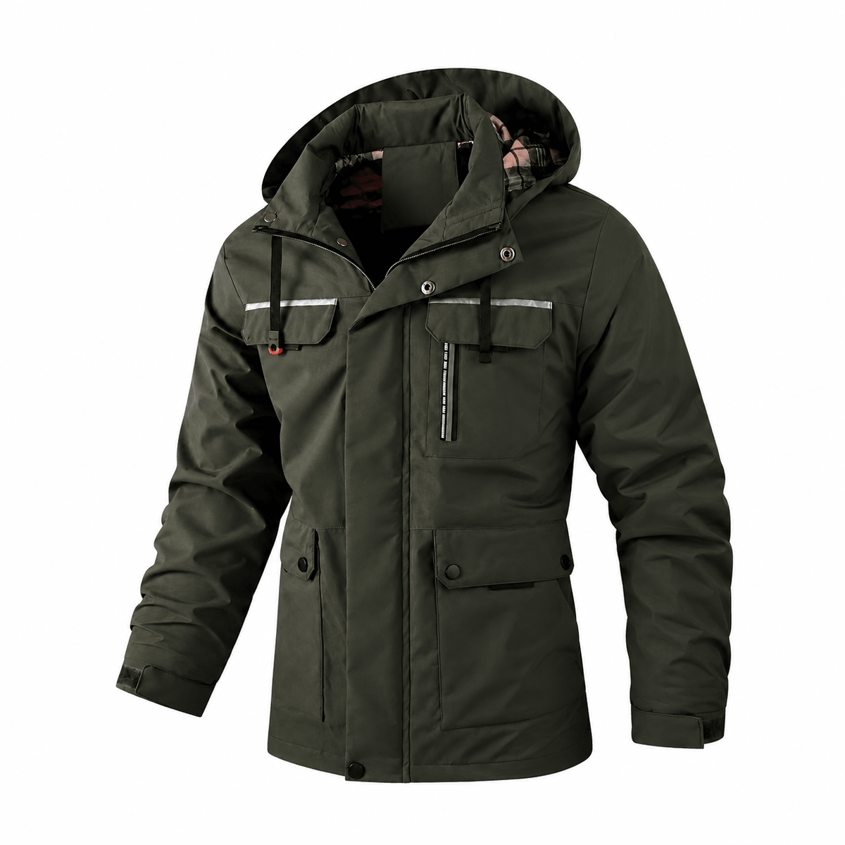 William - Men's Hooded Multi-Pocket Parka Jacket with Adjustable Drawcord Hem